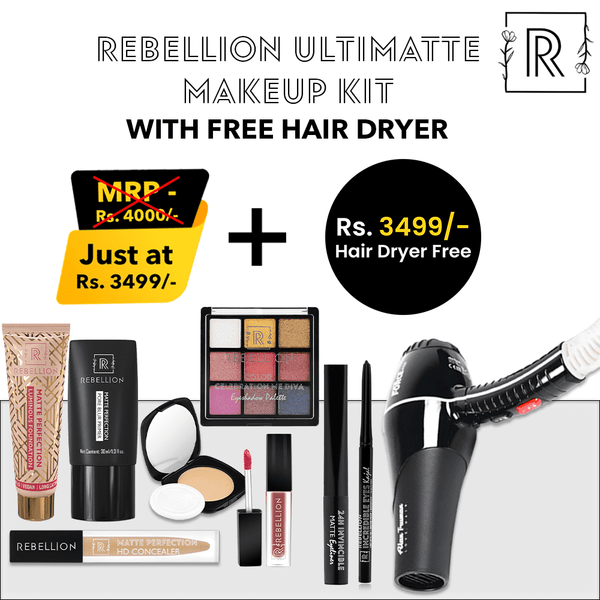 Rebellion UltiMatte Makeup Kit (8 Products) + Free Professional Hair Dryer