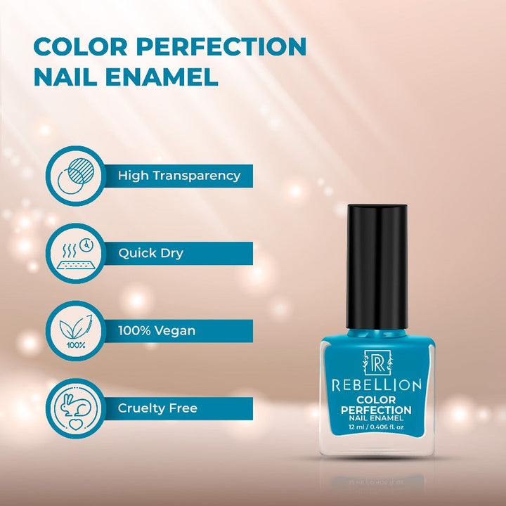 Rebellion cyan blue nail enamel features and characteristics