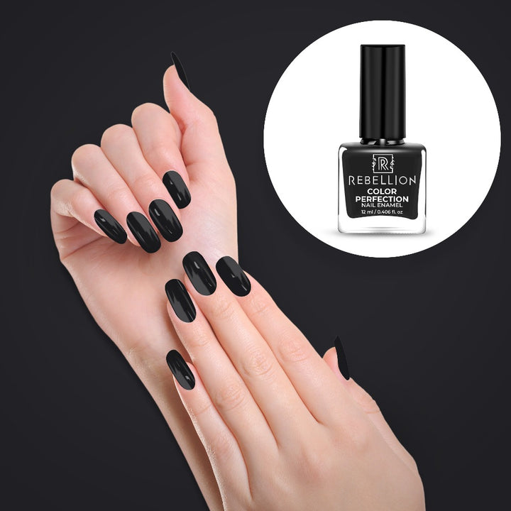 Rebellion black nail enamel application on nails