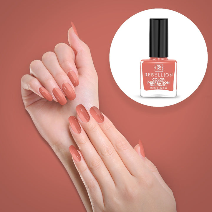 Rebellion pure peach nail enamel application on nails