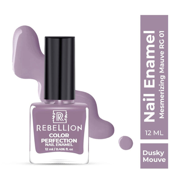 Rebellion dusky mauve nail enamel with swatch