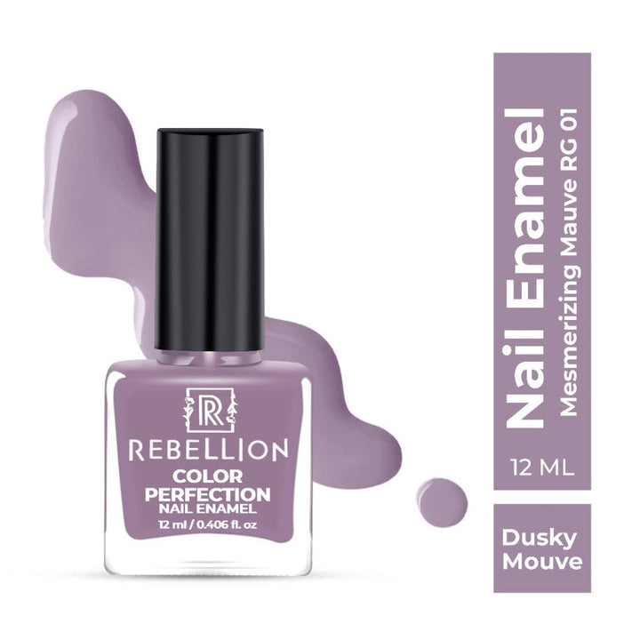 Rebellion dusky mauve nail enamel with swatch