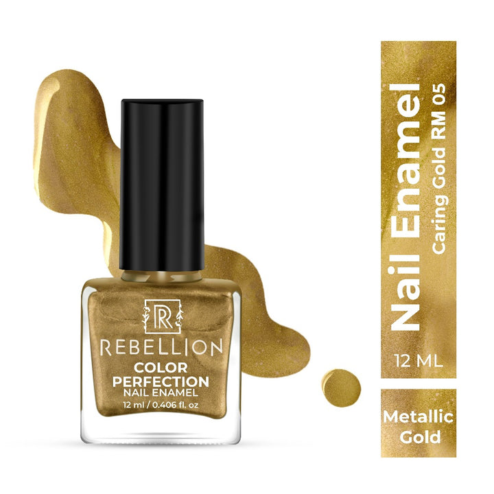 Rebellion metallic gold nail enamel with swatch