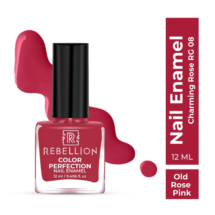 Rebellion old rose pink nail enamel with swatch
