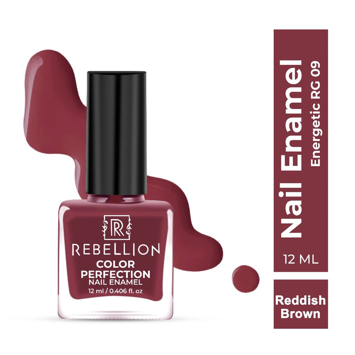 Rebellion reddish brown nail enamel with swatch