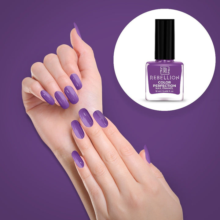 Rebellion mauve nail enamel application on nails