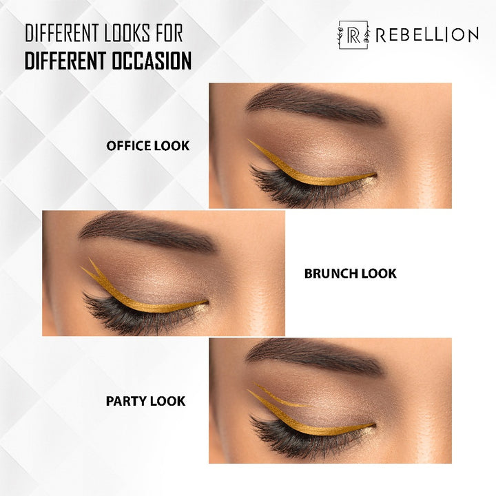 Rebellion inspiring gold metallic eyeliner looks for different occasion