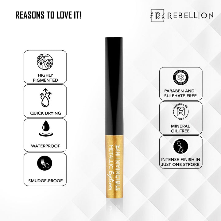 Rebellion inspiring gold metallic eyeliner key benefits