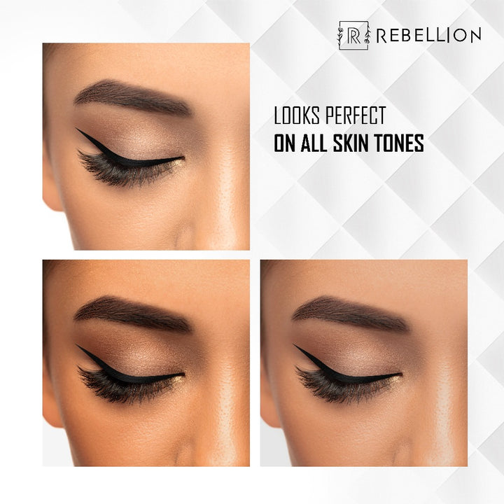 Rebellion supreme black matte eyeliner on different skin tones