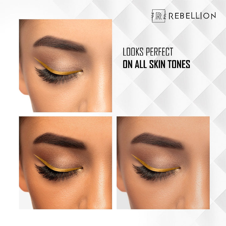Rebellion inspiring gold metallic eyeliner on different skin tones