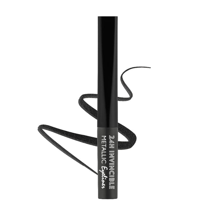 Rebellion mysterious black metallic eyeliner with swatch