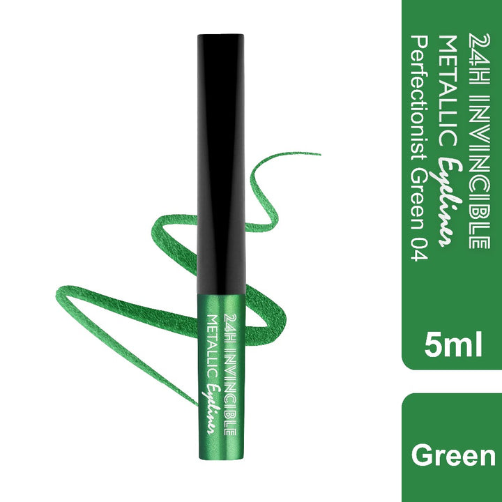 Rebellion perfectionist green metallic eyeliner with swatch and name