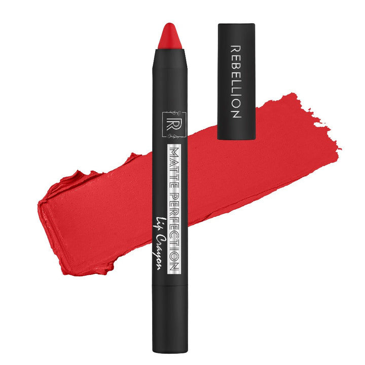 rebellion passionate red lip crayon with swatch