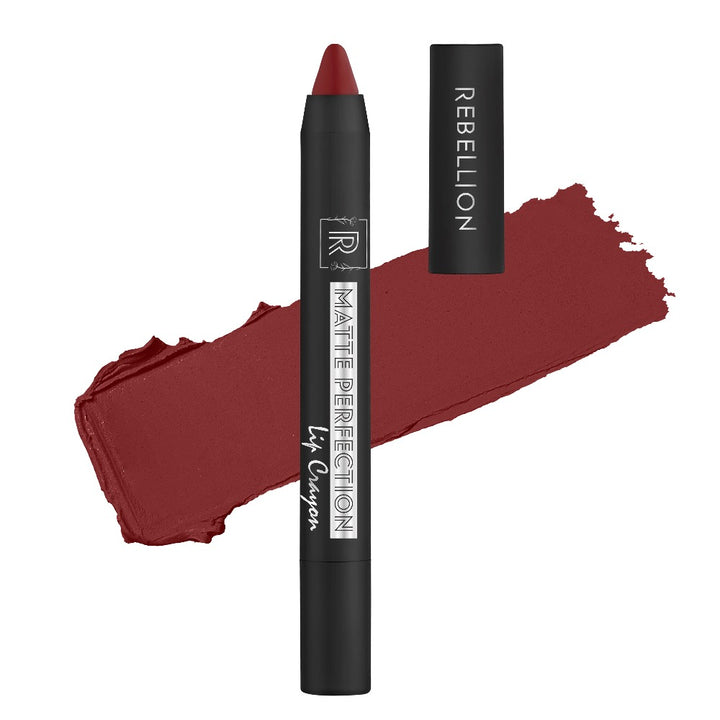 rebellion extrovert red lip crayon with swatch