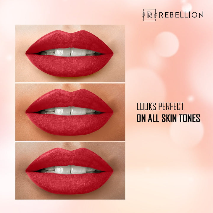 rebellion dominant red lip crayon on different skin tones