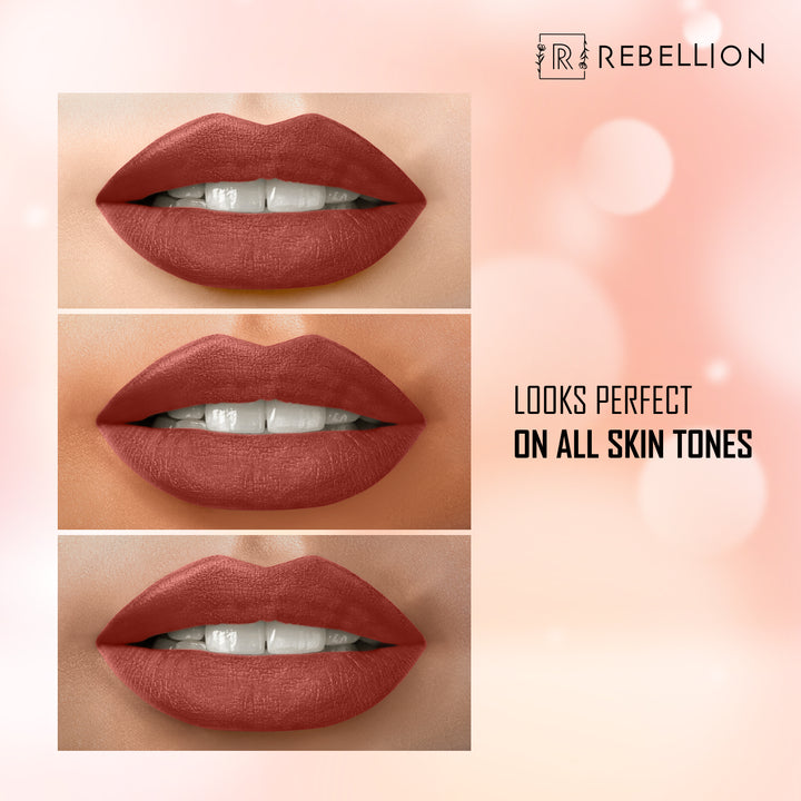 rebellion rosewood lip crayon on different skin tones