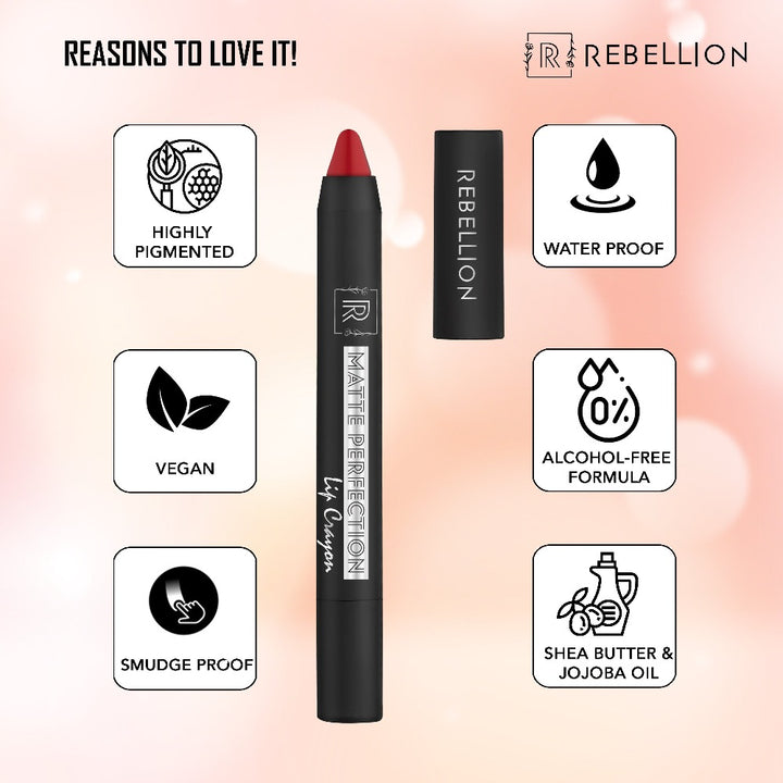 rebellion dominant red lip crayon key points