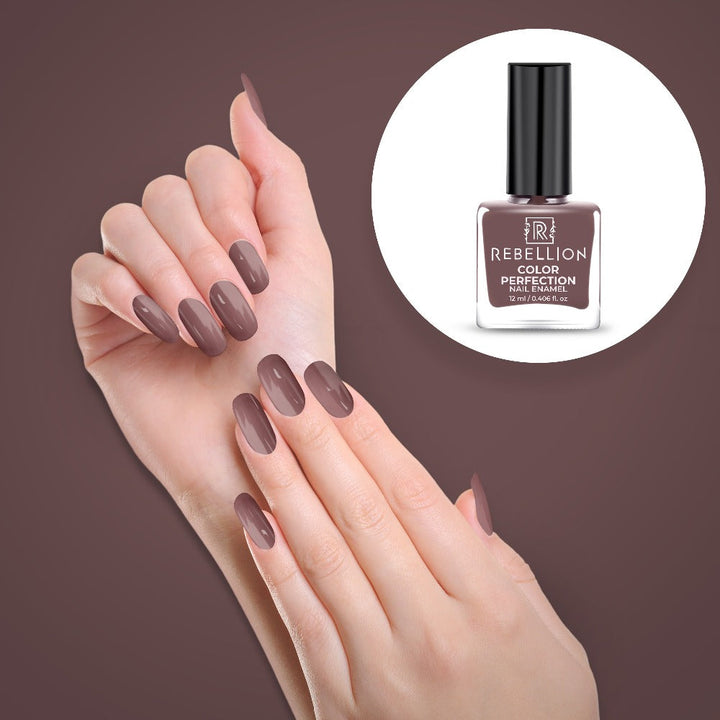 Rebellion coffee brown nail enamel application on nails