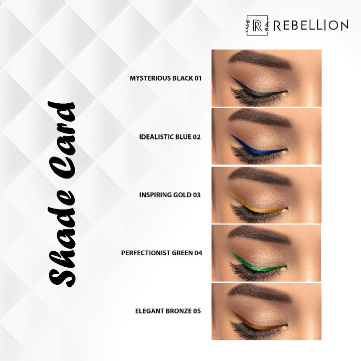rebellion 24H invincible metallic eyeliner shade card