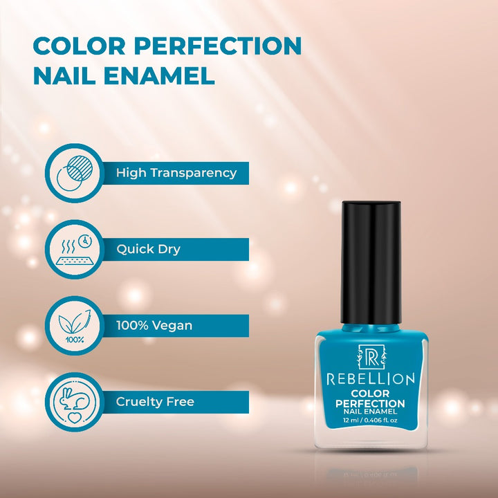 Rebellion cyan blue nail enamel features and characteristics
