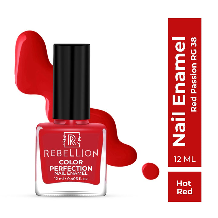 Rebellion hot red nail enamel with swatch