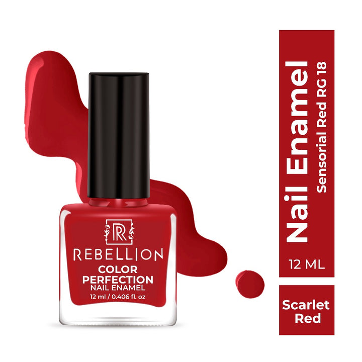 Rebellion scarlet red nail enamel with swatch