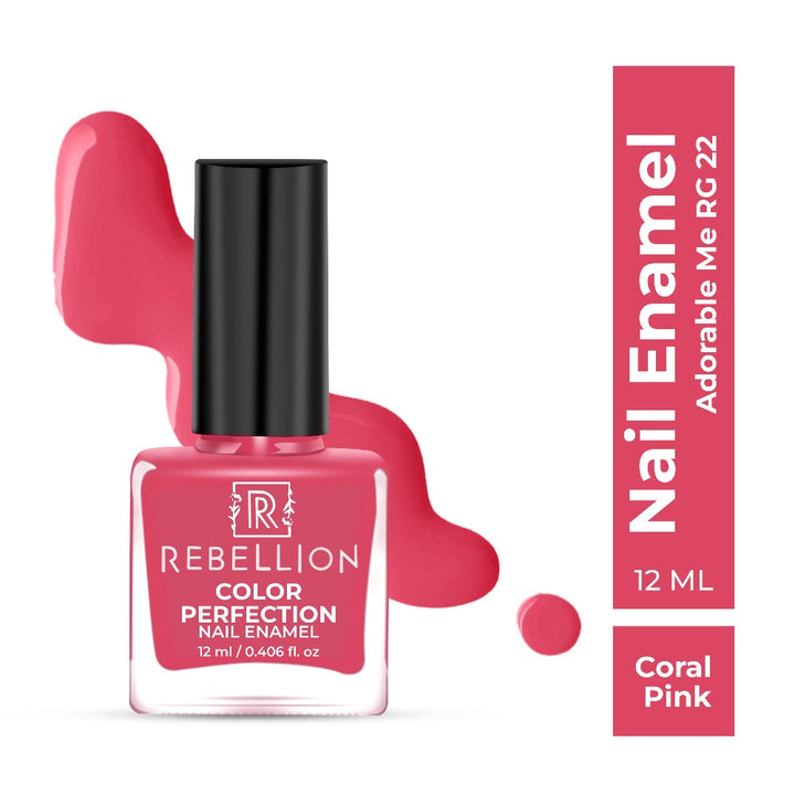 Rebellion coral pink nail enamel with swatch