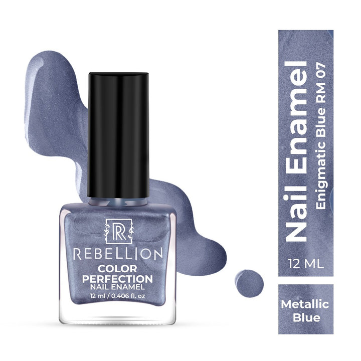 Rebellion metallic blue nail enamel with swatch