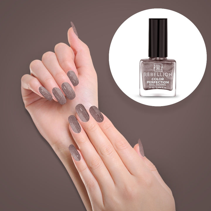 Rebellion metallic brown nail enamel application on nails