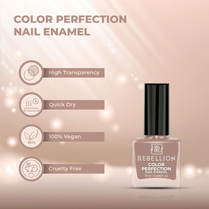 Rebellion nude brown nail enamel features and characteristics