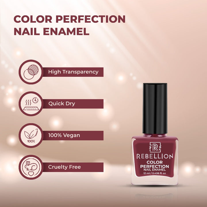 Rebellion reddish brown nail enamel features and characteristics
