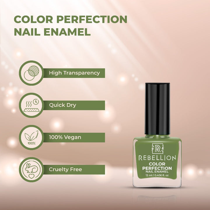 Rebellion green nail enamel features and characteristics