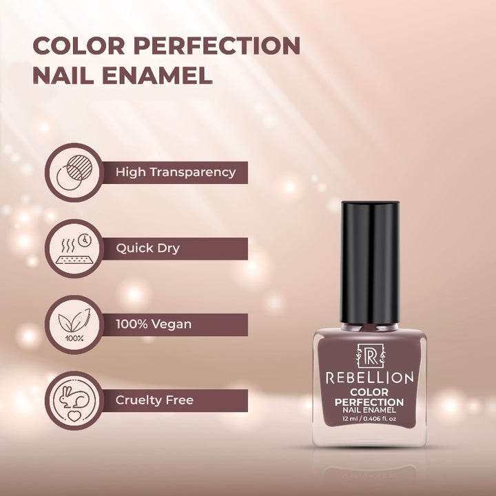 Rebellion coffee brown nail enamel features and characteristics