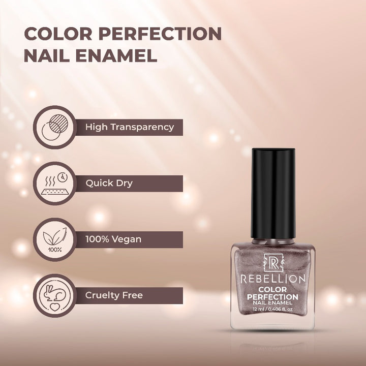 Rebellion metallic brown nail enamel features and characteristics