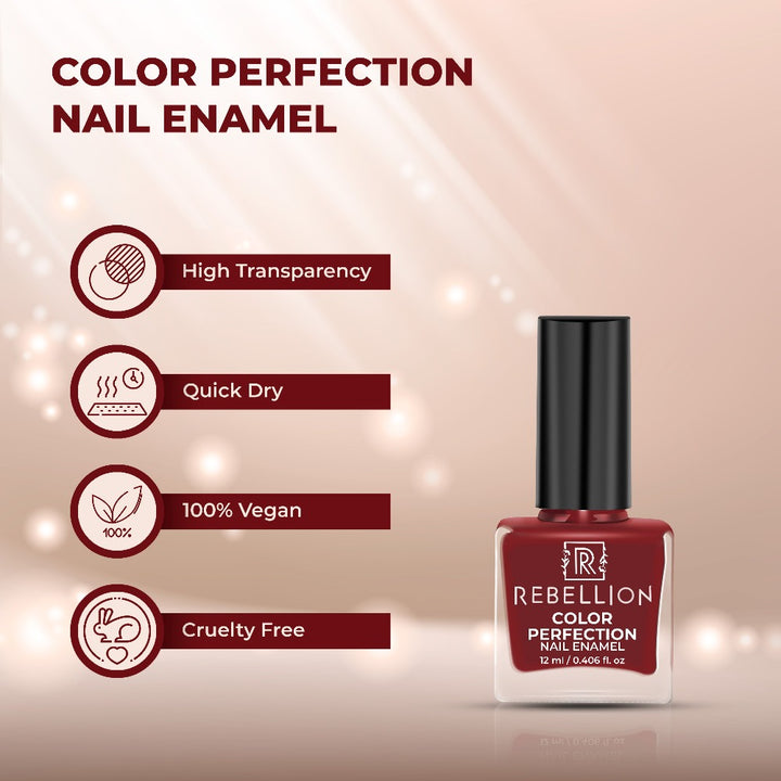 Rebellion maroon red nail enamel features and characteristics