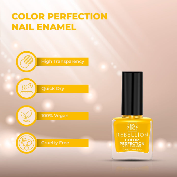 Rebellion yellow nail enamel features and characteristics