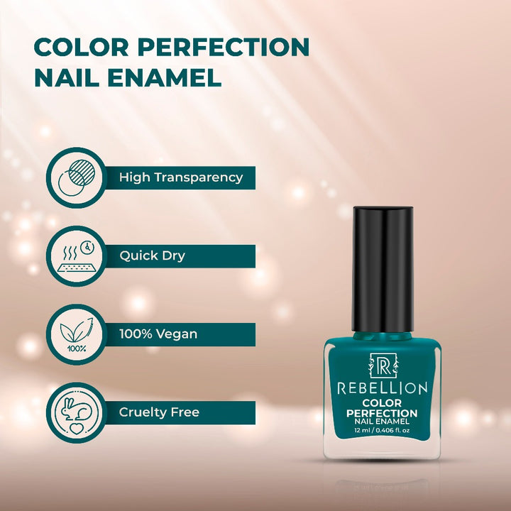 Rebellion teal green nail enamel features and characteristics