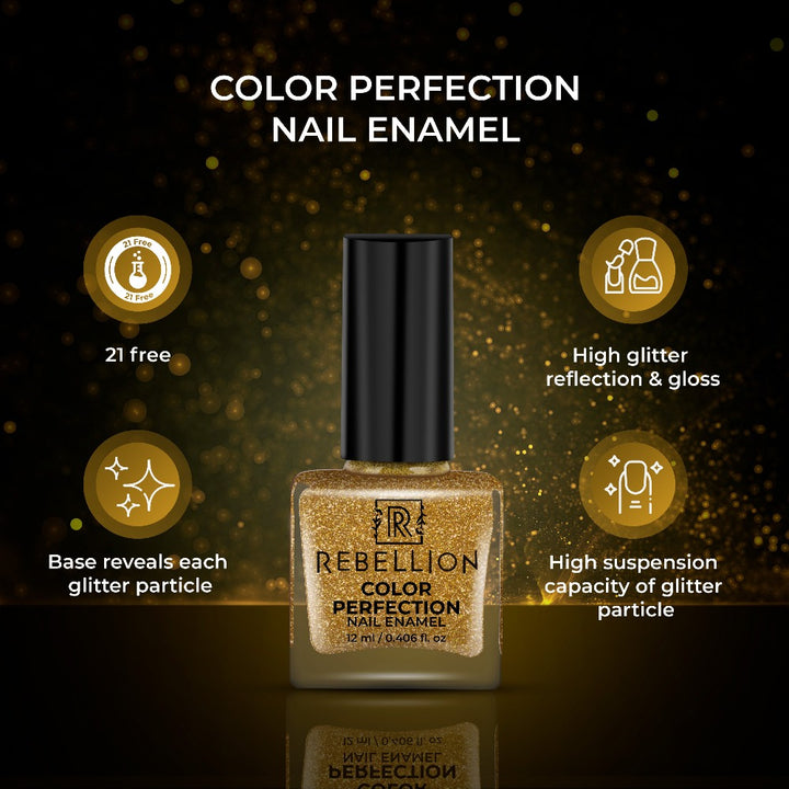 Rebellion gold glitter nail enamel key benefits